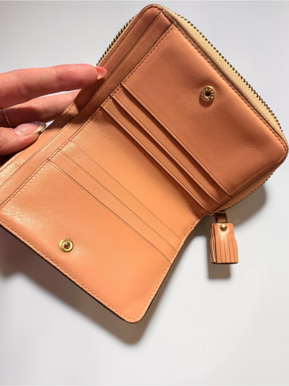 Anya Hindmarch Peach Leather Zip-Around Wallet with Perforated Smile 😉 - Picture 2 of 9